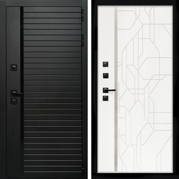 Входная дверь Агат (Черный кварц,черное стекло) + Эверест нерж белый матовый