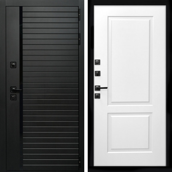Входная дверь Агат (Черный кварц,черное стекло) + ФЛ-117 белый матовый