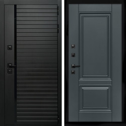 Входная дверь Агат (Черный кварц,черное стекло) + ФЛ-117 с полосками графит