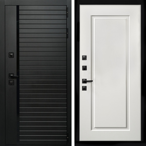 Входная дверь Агат (Черный кварц,черное стекло) + ФЛ-119 белый матовый