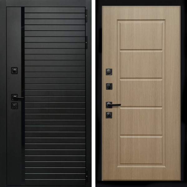 Входная дверь Агат (Черный кварц,черное стекло) + ФЛ-39 эко дуб
