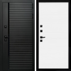 Входная дверь Агат (Черный кварц,черное стекло) + Гладкая белый матовый