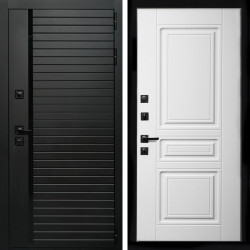 Входная дверь Агат (Черный кварц,черное стекло) + Классика белый матовый