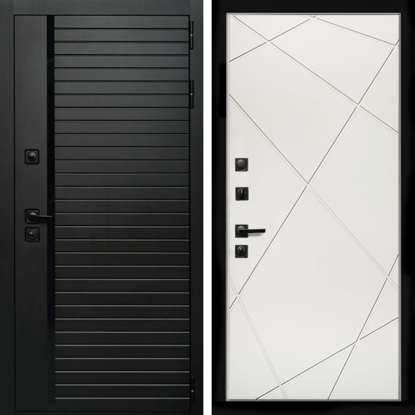 Входная дверь Агат (Черный кварц,черное стекло) + Лучи белый