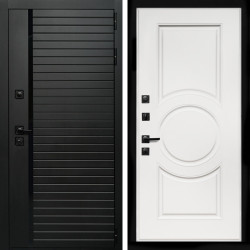 Входная дверь Агат (Черный кварц,черное стекло) + МС-100 белый матовый