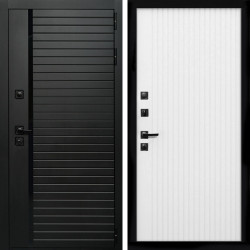 Входная дверь Агат (Черный кварц,черное стекло) + Вертикаль белый матовый