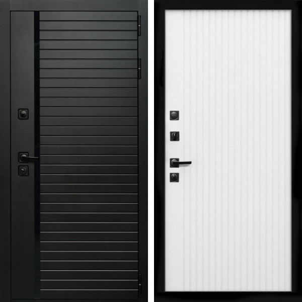Входная дверь Агат (Черный кварц,черное стекло) + Вертикаль белый матовый