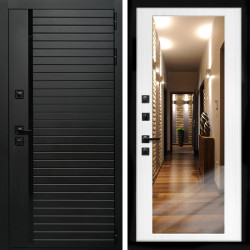 Входная дверь Агат (Черный кварц,черное стекло) + Зеркало беленый дуб