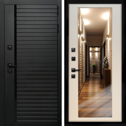 Входная дверь Агат (Черный кварц,черное стекло) + Зеркало эко дуб