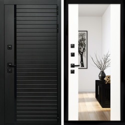 Входная дверь Агат (Черный кварц,черное стекло) + Зеркало сб-16 белый матовый