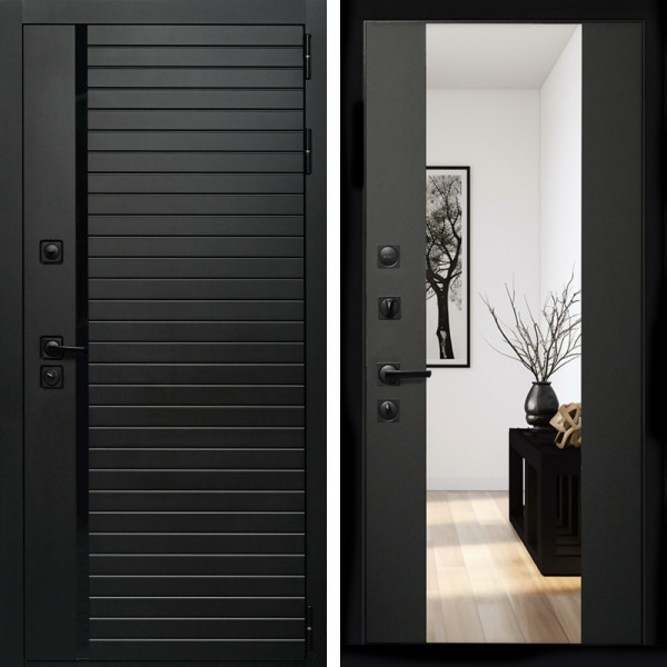 Входная дверь Агат (Черный кварц,черное стекло) + Зеркало сб-16 черный кварц