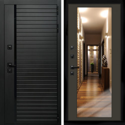 Входная дверь Агат (Черный кварц,черное стекло) + Зеркало венге