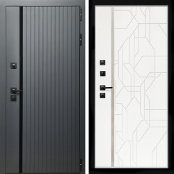 Входная дверь Агат Графит  (Графит, черное стекло) + Эверест нерж белый матовый