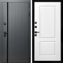 Входная дверь Агат Графит  (Графит, черное стекло) + ФЛ-117 белый матовый