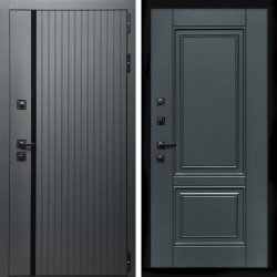 Входная дверь Агат Графит  (Графит, черное стекло) + ФЛ-117 с полосками графит