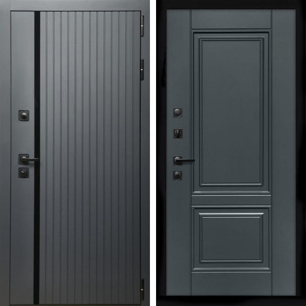 Входная дверь Агат Графит  (Графит, черное стекло) + ФЛ-117 с полосками графит