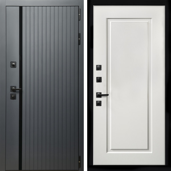 Входная дверь Агат Графит  (Графит, черное стекло) + ФЛ-119 белый матовый