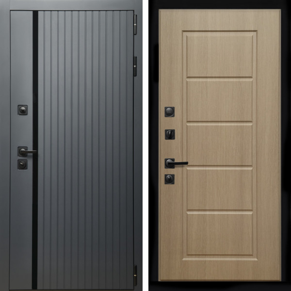 Входная дверь Агат Графит  (Графит, черное стекло) + ФЛ-39 эко дуб