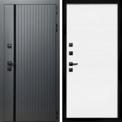 Входная дверь Агат Графит  (Графит, черное стекло) + Гладкая белый матовый