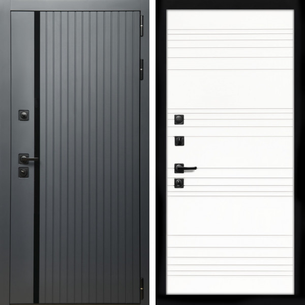 Входная дверь Агат Графит  (Графит, черное стекло) + Горизонт дуб кантри
