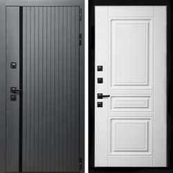 Входная дверь Агат Графит  (Графит, черное стекло) + Классика белый матовый