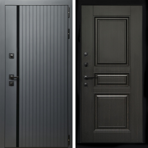 Входная дверь Агат Графит  (Графит, черное стекло) + Классика венге