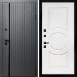 Входная дверь Агат Графит  (Графит, черное стекло) + МС-100 белый матовый