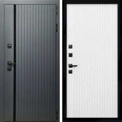 Входная дверь Агат Графит  (Графит, черное стекло) + Вертикаль белый матовый