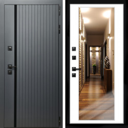 Входная дверь Агат Графит  (Графит, черное стекло) + Зеркало белый софт