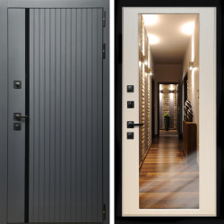 Входная дверь Агат Графит  (Графит, черное стекло) + Зеркало эко дуб