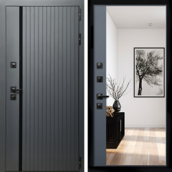 Входная дверь Агат Графит  (Графит, черное стекло) + Зеркало панорама Графит