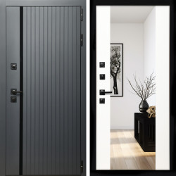 Входная дверь Агат Графит  (Графит, черное стекло) + Зеркало сб-16 белый матовый