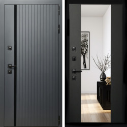 Входная дверь Агат Графит  (Графит, черное стекло) + Зеркало сб-16 черный кварц