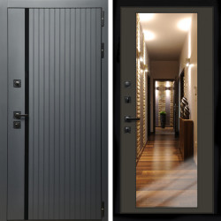 Входная дверь Агат Графит  (Графит, черное стекло) + Зеркало венге