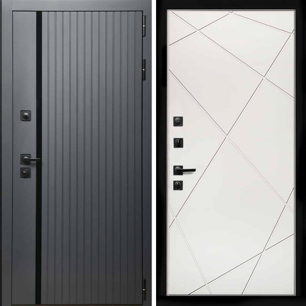 Входная дверь Интеко Агат графит ФЛ-291 Лучи белый матовый