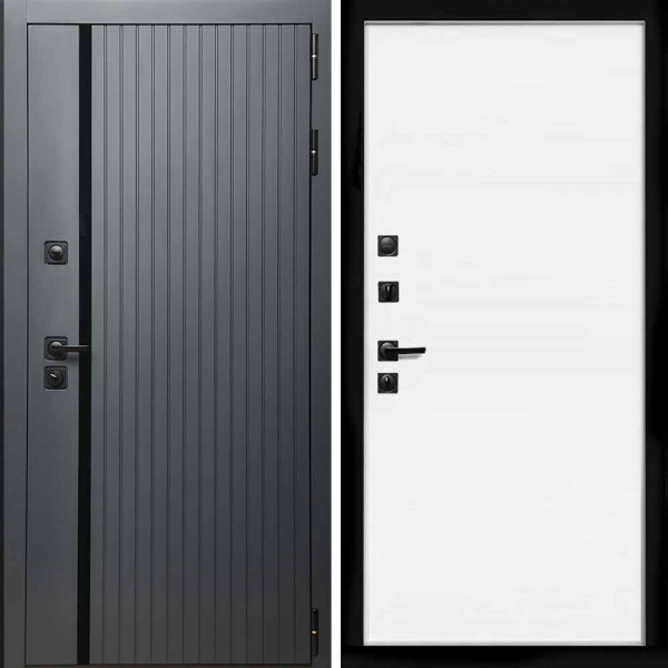 Входная дверь Интеко Агат графит Гладкая белый матовый