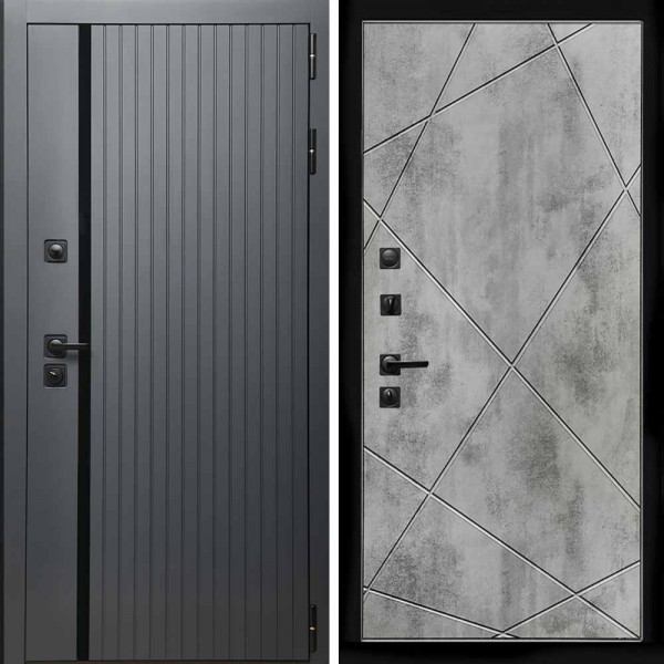 Входная дверь Интеко Агат графит Лучи бетон светлый