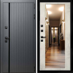 Входная дверь Интеко Агат графит с зеркалом бетон светлый