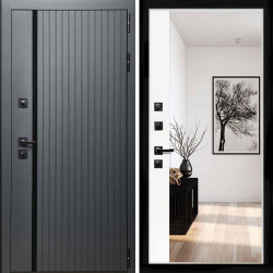 Входная дверь Интеко Агат графит с зеркалом Панорама белый софт