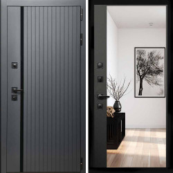 Входная дверь Интеко Агат графит с зеркалом панорама Черный кварц