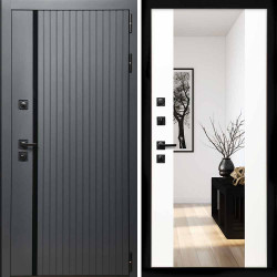 Входная дверь Интеко Агат графит с зеркалом СБ-16 белый софт