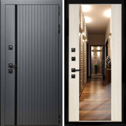 Входная дверь Интеко Агат графит с зеркалом СБ-16 сандал белый