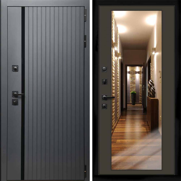 Входная дверь Интеко Агат графит с зеркалом венге