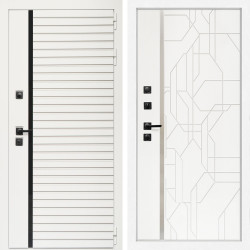 Входная дверь Агата Вайт  (Бел мат, черное стекло) + Эверест нерж белый матовый