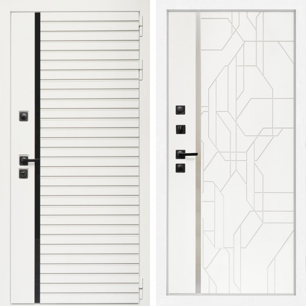 Входная дверь Агата Вайт  (Бел мат, черное стекло) + Эверест нерж белый матовый