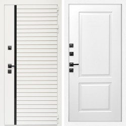 Входная дверь Агата Вайт  (Бел мат, черное стекло) + ФЛ-117 белый матовый