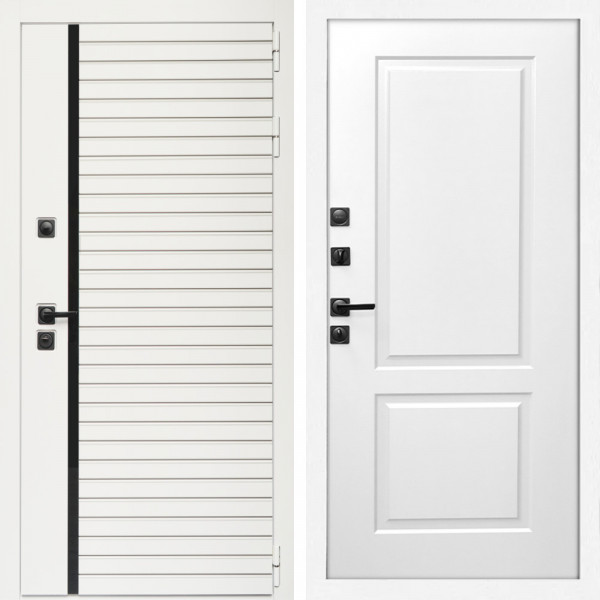 Входная дверь Агата Вайт  (Бел мат, черное стекло) + ФЛ-117 белый матовый