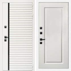 Входная дверь Агата Вайт  (Бел мат, черное стекло) + ФЛ-119 белый матовый