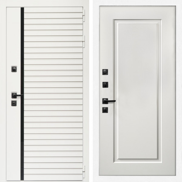 Входная дверь Агата Вайт  (Бел мат, черное стекло) + ФЛ-119 белый матовый