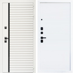 Входная дверь Агата Вайт  (Бел мат, черное стекло) + Гладкая белый матовый